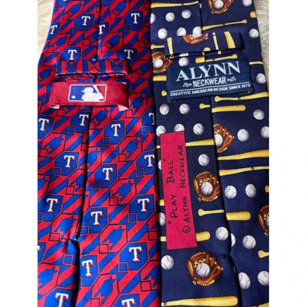 Allyn Silk Necktie Lot of 2 NBA Texas Play Ball Logo Vintage USA Made